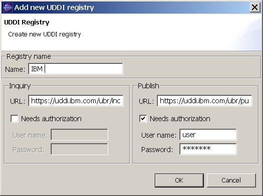 Creating new UDDI registry reference